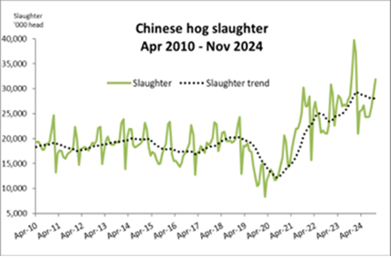 Figure 7: Hog slaughter in China in the past 10 years.